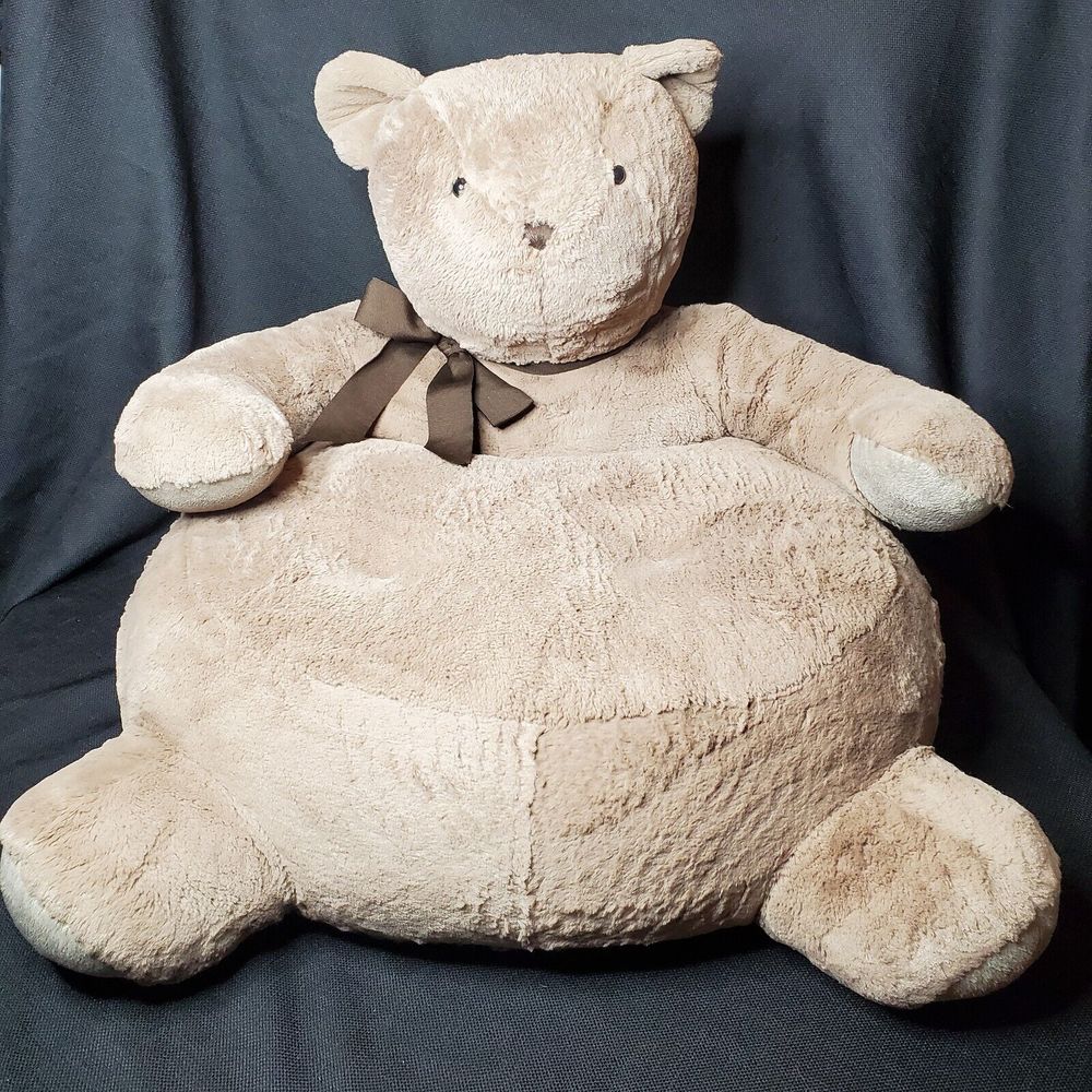Pottery Barn Kids Bear Plush CRITTER CHAIR Brown Bow Photo Shoot Storytime 24x24